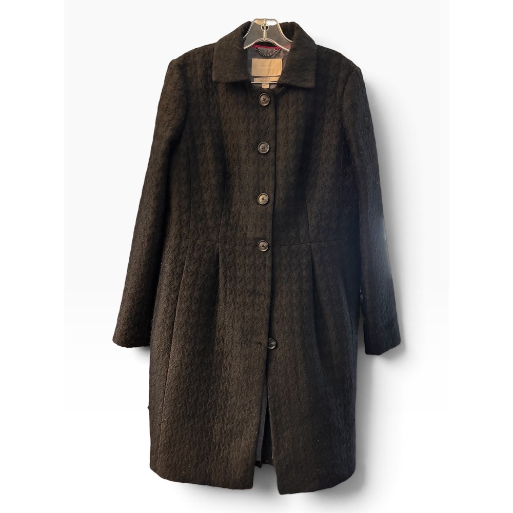 Banana Republic Womens Black Italian Fabric Wool Blend Textured Coat Size L